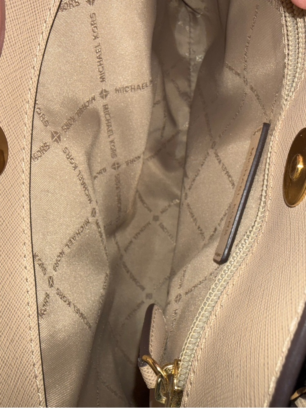 Michael Kors Saffiano Small Leather Satchel in Light Beige - Picture 8 of 14